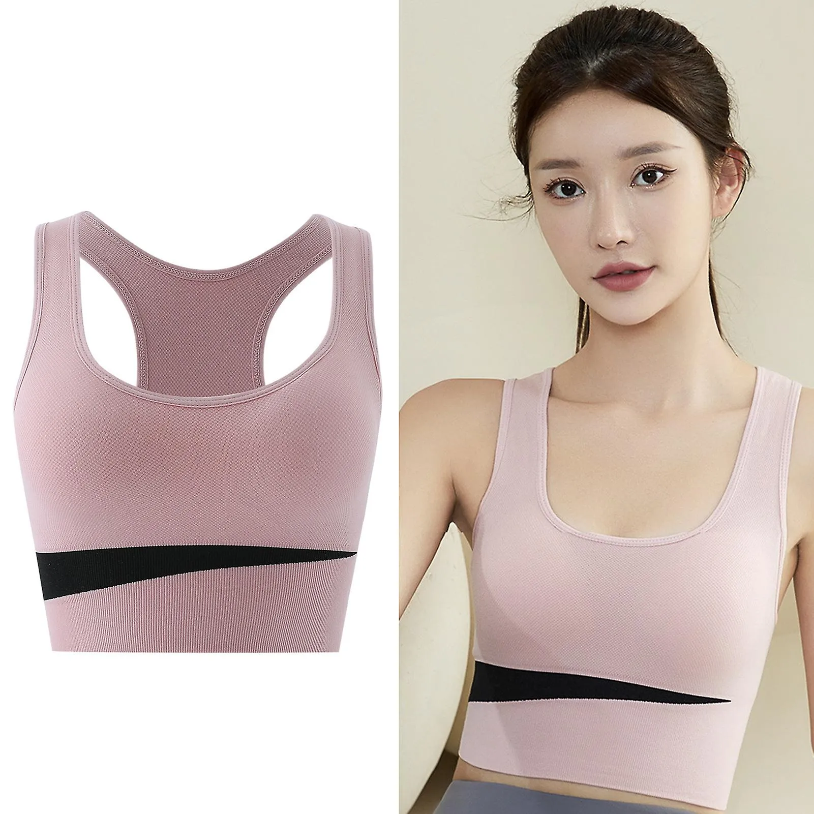 Pink M Sports Bra for Women, U-Shaped Steel Ring, Breathable Nylon, Skin-Friendly, Ideal for Free Running and Gym Athletics