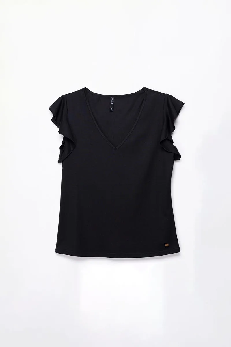 POLERA VOLANTES, NEGRO