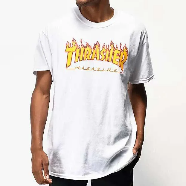 Remera Thrasher Flame Blanco