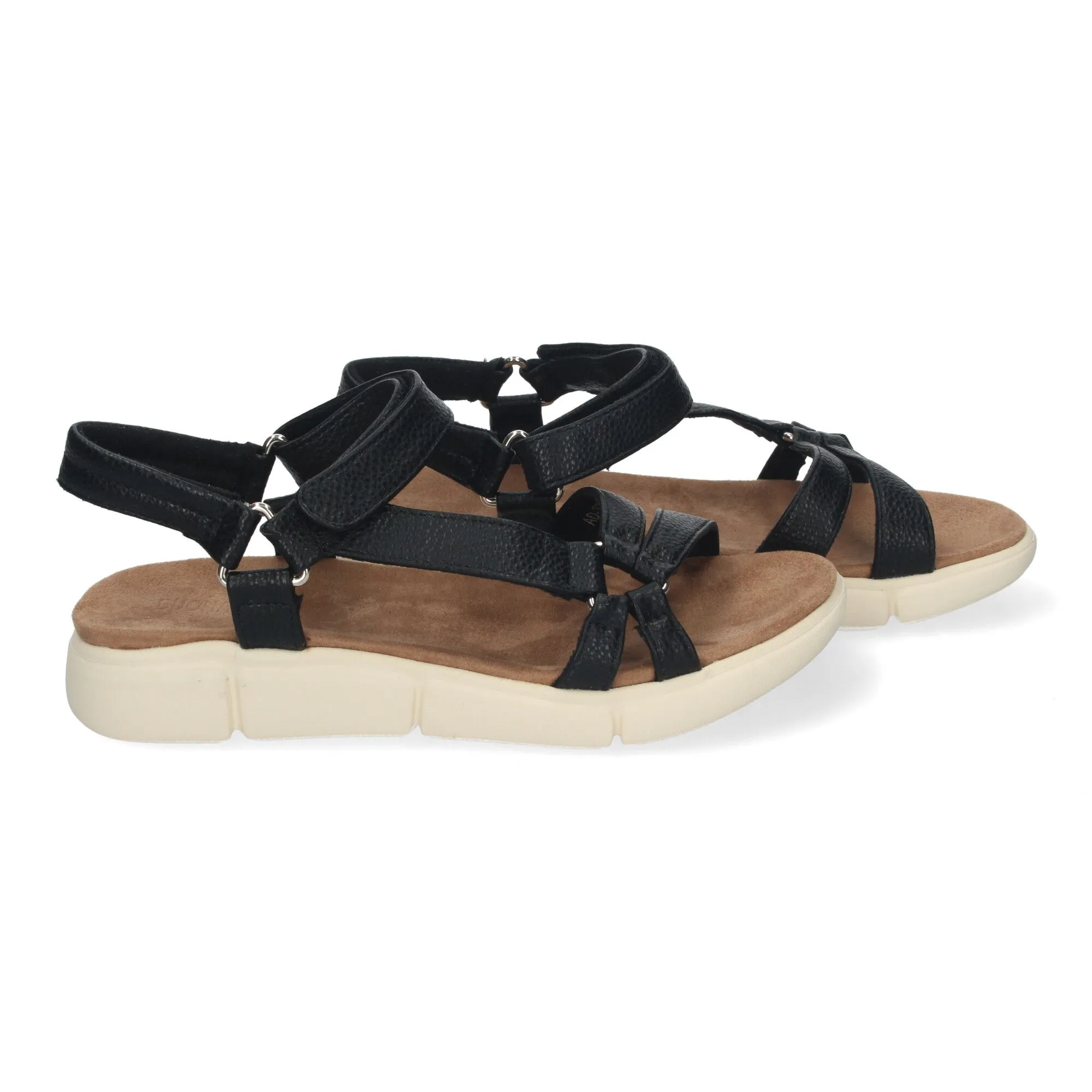 Sandalias planas tiras cruzadas cierre velcro mujer negro AD-3261