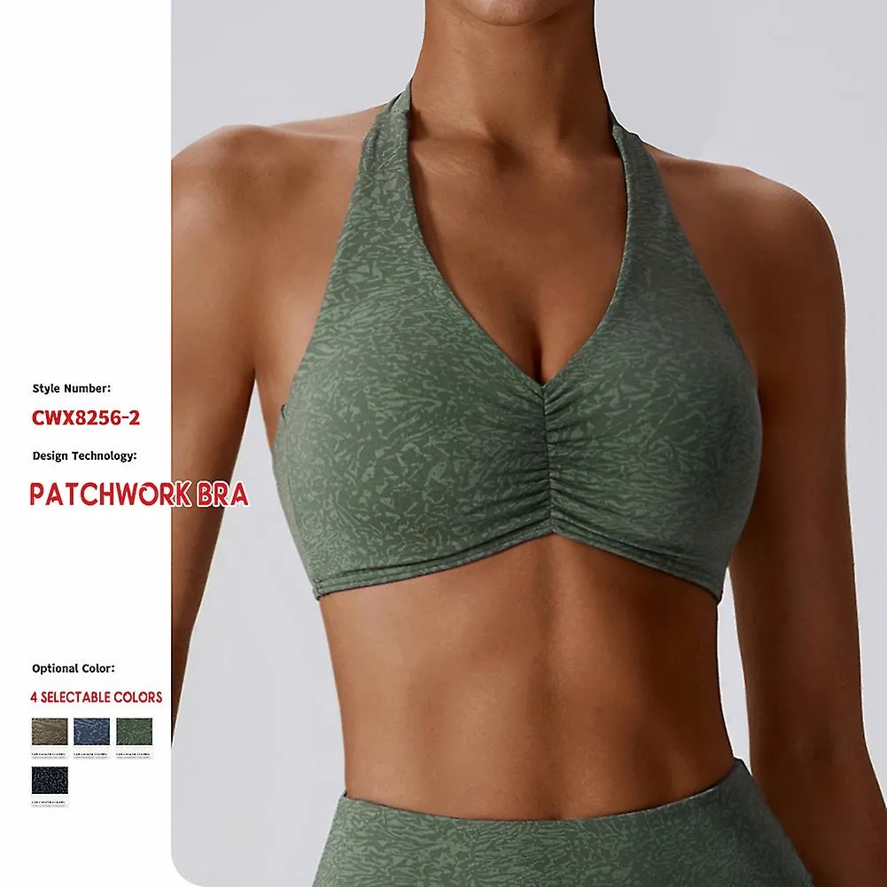 Sexys Halter Neck Sport Bra with Camouflage Printed Sweat-absorbing Breathable Clothes for Running Fintness