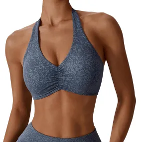 Sexys Halter Neck Sport Bra with Camouflage Printed Sweat-absorbing Breathable Clothes for Running Fintness