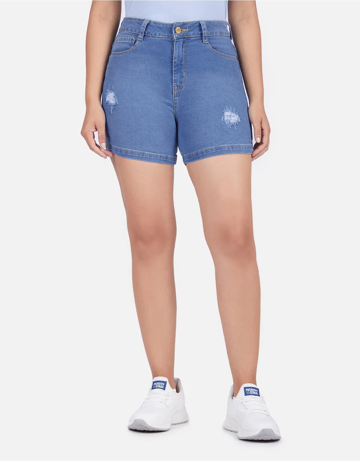 Short jean azul tiro alto