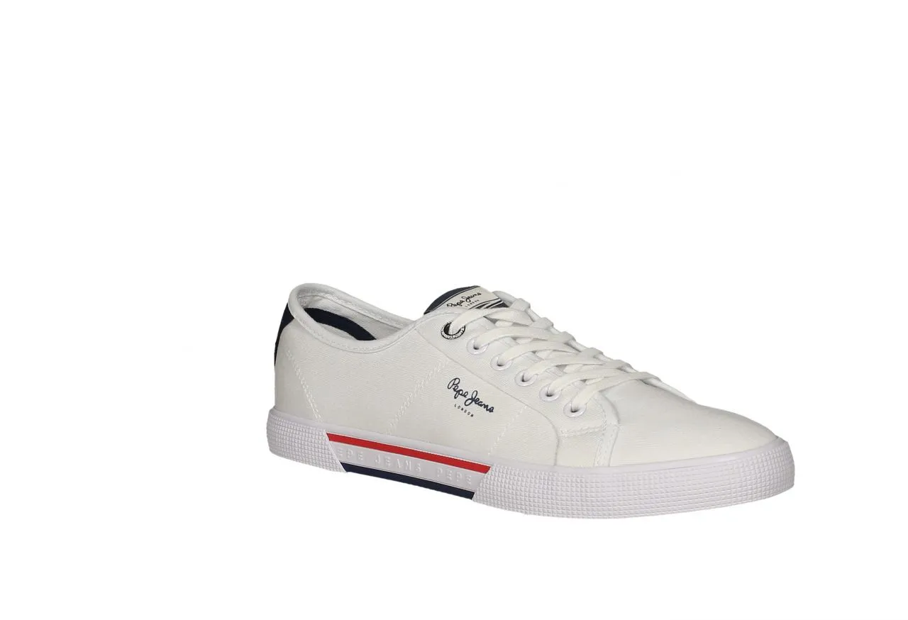 Sneaker Lona Blanco Talon Azul Piso Laterales Franja Roja/azul