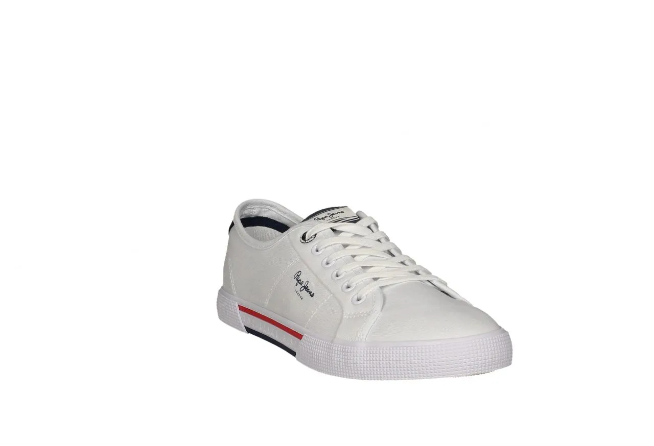 Sneaker Lona Blanco Talon Azul Piso Laterales Franja Roja/azul