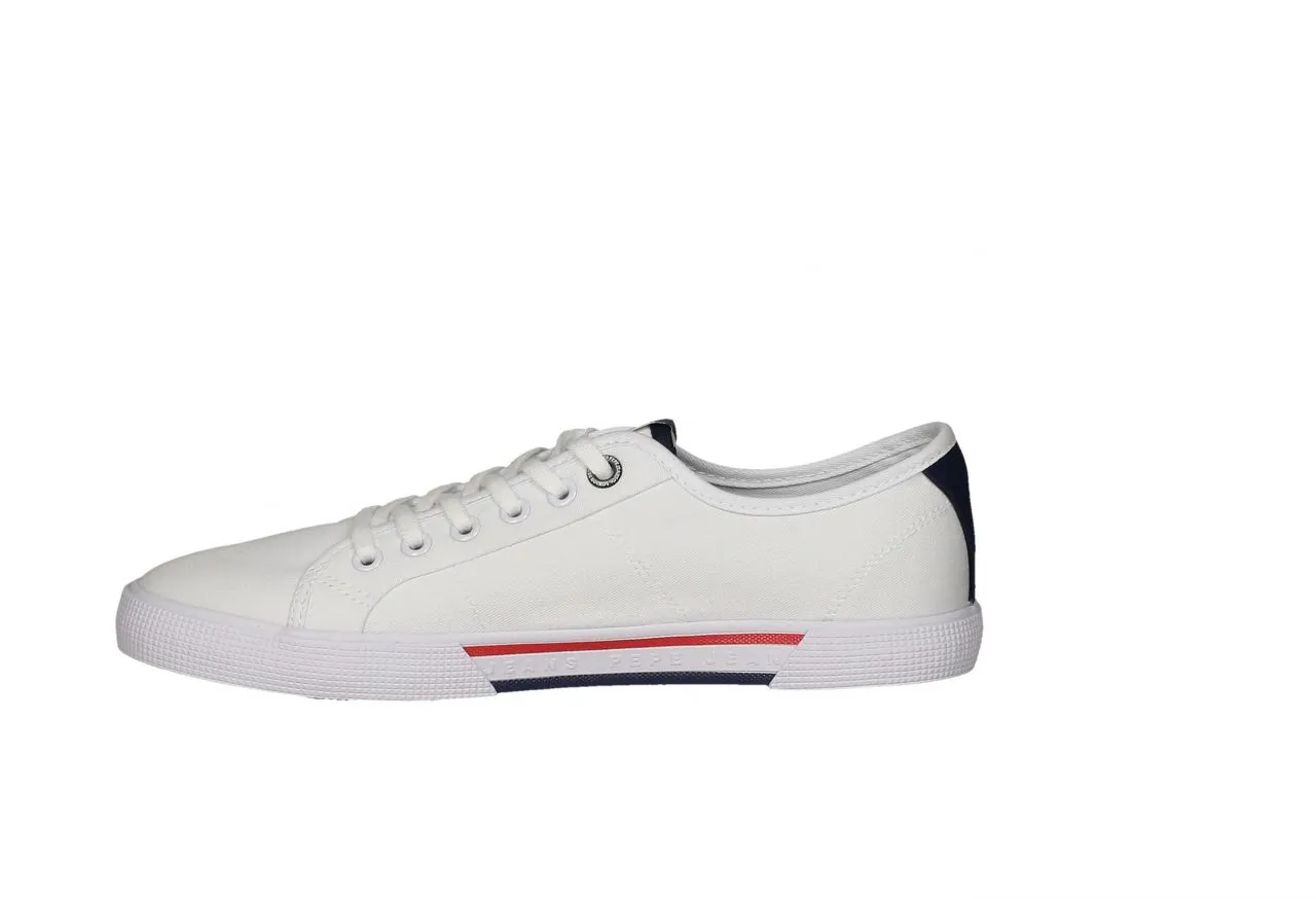 Sneaker Lona Blanco Talon Azul Piso Laterales Franja Roja/azul