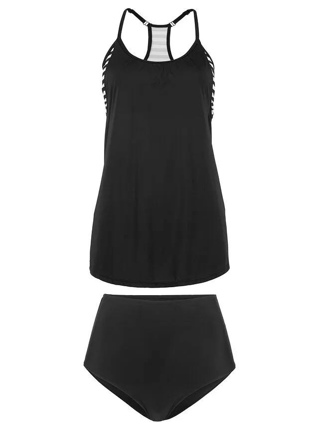 Tankini largo (2 piezas) Negro-blanco