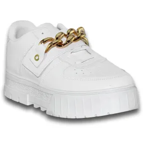 Tenis Para Mujer Con Cadenas Estilo 0168Fe5 Marca Feel Acabado Simipiel Color Blanco