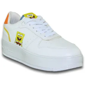 Tenis Para Mujer Con Diseño De Bob Esponja Estilo 0002Bo5 Marca Bob Esponja Acabado Simipiel Color Blanco