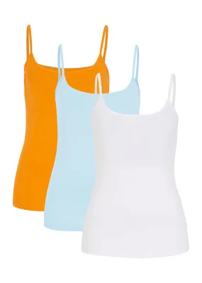 Top con tirantes finos (3 unidades) Naranja calabaza + azul claro + blanco