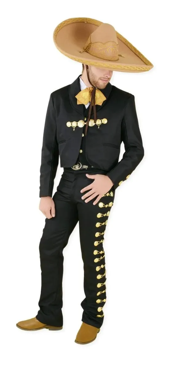 Traje de Charro para Hombre (TODO INCLUIDO) Color Negro y Oro imp-72132