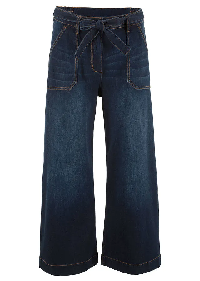 Vaqueros capri de tiro alto con cintura cómoda y corte holgado azul noche denim