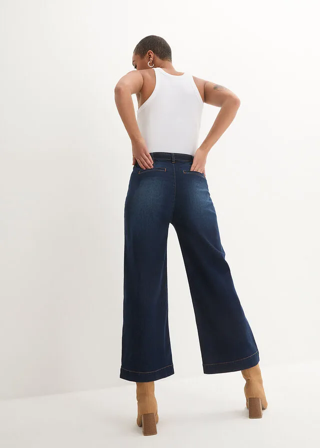 Vaqueros capri de tiro alto con cintura cómoda y corte holgado azul noche denim