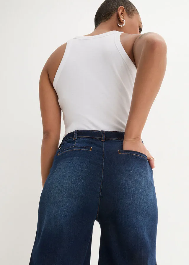 Vaqueros capri de tiro alto con cintura cómoda y corte holgado azul noche denim