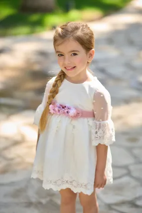 Vestido niña pequeña tul beige volante