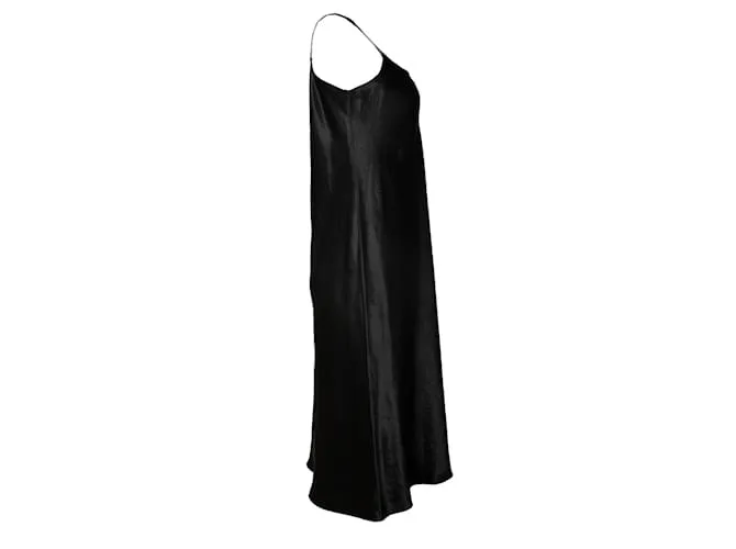 Vince, vestido midi negro brillante 