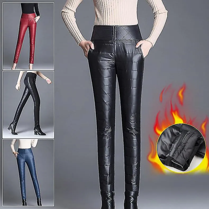 Women Winter Cotton Down Pants Elastic High Waist Quilted Pants Thickend Warm Trousers New