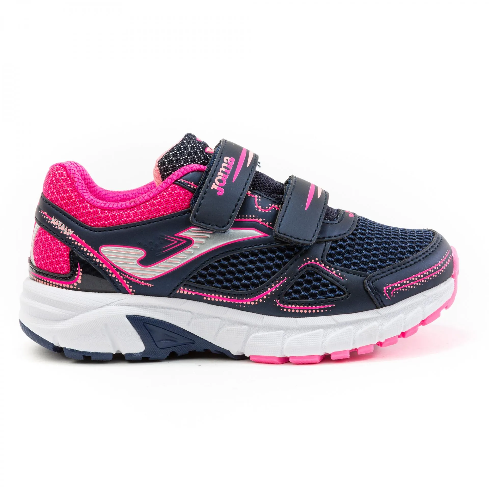 Zapatilla Running JOMA Vitaly JR 2033. Navy-fuchsia. Velcro.  