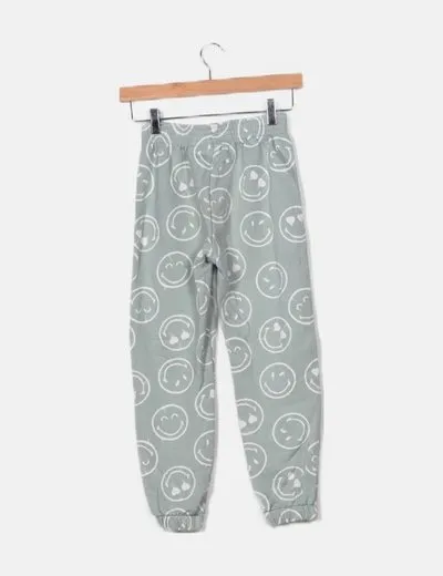 Zara Pantalón verde estampado